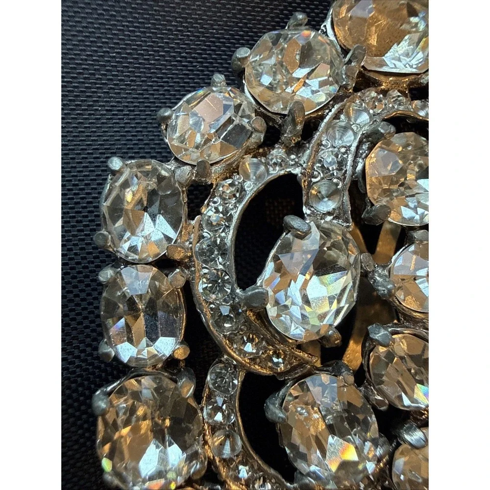 Mid Century Pot Metal Rhinestone Brooch With Working Duette-Style Converter 2.4